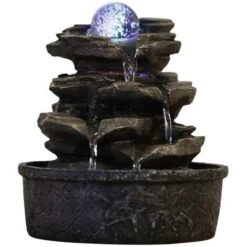 Fontana ZenLight Little Rock In Poliresina, Marrone Scuro, 20 X 20 X 23 Cm