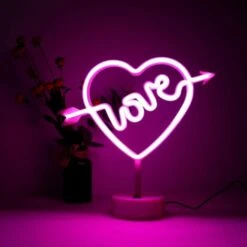 MINKUROW Led Cupid's Bow Neon Sign With Heart Neon Sign Christmas Birthday Home Decor - Pink -Armonia Decor 80890147 3