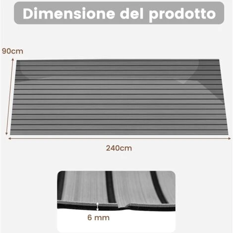 COSTWAY Eva Schiuma Tappetino Marino Di Pavimentazione, Tappetino Antiscivolo E Autoadesivo, Adatto Per Barche Yacht Navi, 240 X 90 Cm (Grigio) 7 COSTWAY Eva Schiuma Tappetino Marino Di Pavimentazione, Tappetino Antiscivolo E Autoadesivo, Adatto Per Barche Yacht Navi, 240 X 90 Cm (Grigio) - immagine 5