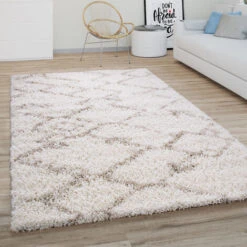 Paco Home Tappeto Salotto Pelo Lungo Shaggy Moderno Boho Scandinavo Motivo Diamante 60x100 Cm, Crema Beige