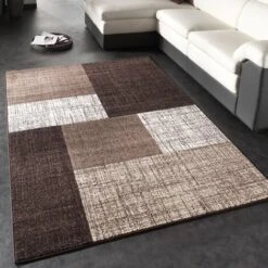 Paco Home Tappeto Di Design Moderno A Quadri Tappeto A Pelo Corto Marrone Crema 60x110 Cm