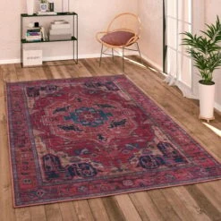Paco Home Tappeto Salotto Soggiorno Tessuto Liscio Vintage Persiano Motivo Bordura Lavabile 60x100 Cm, Rosso 3