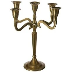 Portacandele In Metallo Oro 5 Teste H27 - Portacandele, Metallo Dorato, 5 Teste, Alluminio, Ferro, Dimensioni L. 22,5 X H. 27 Cm - Atmosphera Créateur D'intérieur