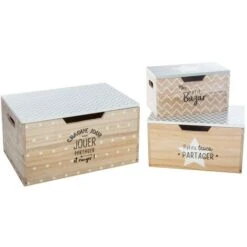 Set Di 3 Contenitori Di Legno - Set Di 3 Scatole In Legno, Dimensioni S: L. 22 X P. 11,9 X H. 12,1 Cm M: L. 27 X P. 16,8 X H. 14,7 Cm L: L. 32 X P. 21,8 X H. 17,8 Cm - Atmosphera Créateur D'intérieur