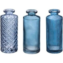 Set Di 3 Soliflores In Vetro A Righe Blu - Atmosphera Créateur D'intérieur