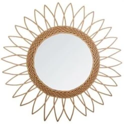 Specchio Da Sole In Rattan D50 - Specchio In Rattan, Salice, Mdf E Vetro, Dimensioni L. 50 X L. 2,8 X H. 50 Cm - Atmosphera Créateur D'intérieur
