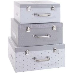 Scatola Di Cartone Grigio Malle X3 30 33 36 - Scatola Di Cartone, Manico In Metallo, Grigio, Cartone, Dimensioni: S: 30,5x21,5x13,7 Cm M: 33x24,5x15,3 Cm L: 36x27,5x16,5 Cm - Atmosphera Créateur D'int