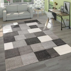 Paco Home Tappeto Design Moderno A Quadri Lavorato A Mano Con Bordo Grigio Bianco 60x110 Cm