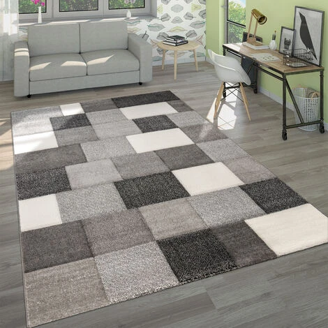Paco Home Tappeto Design Moderno A Quadri Lavorato A Mano Con Bordo Grigio Bianco 60x110 Cm 3 Paco Home Tappeto Design Moderno A Quadri Lavorato A Mano Con Bordo Grigio Bianco 60x110 Cm