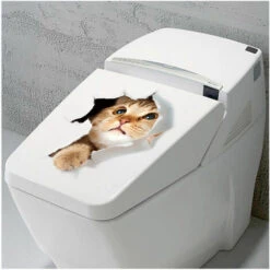Adesivo Gatto, Divertente Adesivo Da Parete Per WC, Bagno, Cucina, PVC, 4 Modelli, Taglia Unica （8 Pezzi In Totale） -Armonia Decor 85902916 3