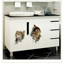 Adesivo Gatto, Divertente Adesivo Da Parete Per WC, Bagno, Cucina, PVC, 4 Modelli, Taglia Unica （8 Pezzi In Totale） -Armonia Decor 85902916 4