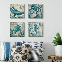Bagno Decor Wall Art Beach Themed Sea Turtle Canvas Wall Art Ocean Decor Nautical Bathroom Wall Decor 12x12 4 Pz/Set (cornice Non Inclusa) -Armonia Decor 85908631 5