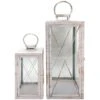 Rebecca Mobili Set 2 Lanterne Bianche Portacandele Grandi In Metallo PVC Per Casa Esterno