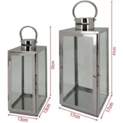 Rebecca Mobili Set 2 Lanterne Grandi Grigio Argento Acciaio Pvc Per Interno Esterno -Armonia Decor 86537502 4