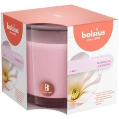 Bolsius True Scents Candela Profumata In Giara - Fragranza Magnolia - Colore Rosa - Grande - Lunga Durata Di 43 Ore - Estratti Naturali - Candela Decorativa - Cera - Senza Fumo - 9.5 X 9.5 Cm