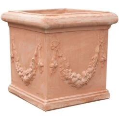 Vaso Cubo Festonato In Terracotta 100% Made In Italy Interamente Lavorata A Mano