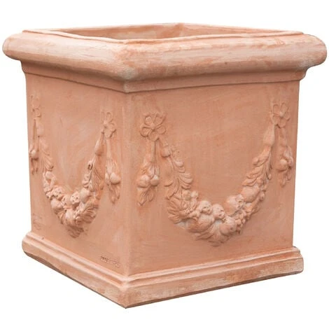 Vaso Cubo Festonato In Terracotta 100% Made In Italy Interamente Lavorata A Mano 3 Vaso Cubo Festonato In Terracotta 100% Made In Italy Interamente Lavorata A Mano