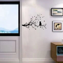 Ramo Di Un Albero Foglie Con Adesivi Murali Gatto Decalcomanie Vinile Rimovibile Uccello Adesivo Autoadesivo Decorazioni Per La Casa Decorazioni Per Camera Da Letto Nero -Armonia Decor 89070395 3