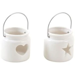 Portacandele Natalizio In Vetro Colorato Bianco 7 X 7 Cm (Set Di 2)