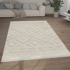Paco Home Tappeto Salotto Pelo Lungo Shaggy Effetto 3D Etnico Boho Vintage Morbido 60x100 Cm, Crema 8