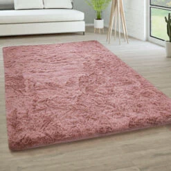 Paco Home Tappeto Salotto Pelo Lungo Soggiorno Pelliccia Finta Shaggy Morbido Monocolore 60x100 Cm, Rosa Scuro