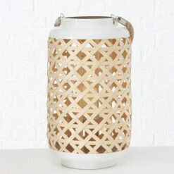 Wind Light Lanterna In Vetro Wind Light In Treccia Di Bambù Decorazione Portacandela Soggiorno, Con Contenitore In Vetro, Vimini, DxH 22x39 Cm -Armonia Decor 89946659 3