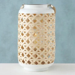 Wind Light Lanterna In Vetro Wind Light In Treccia Di Bambù Decorazione Portacandela Soggiorno, Con Contenitore In Vetro, Vimini, DxH 22x39 Cm -Armonia Decor 89946659 4
