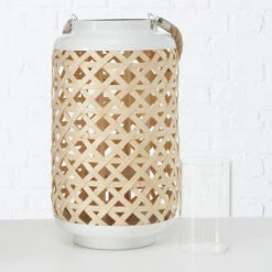 Wind Light Lanterna In Vetro Wind Light In Treccia Di Bambù Decorazione Portacandela Soggiorno, Con Contenitore In Vetro, Vimini, DxH 22x39 Cm -Armonia Decor 89946659 5