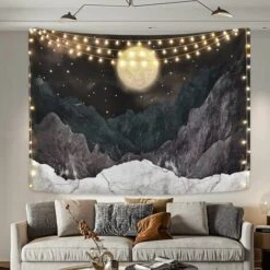 Arazzo Luna Stelle Arazzo Notte Cielo Stellato Arazzo Natura Arazzo Paesaggio Montagna Arazzo Da Parete Per Camera Da Letto 59,1 X 78,7 Nero -Armonia Decor 91189372 3