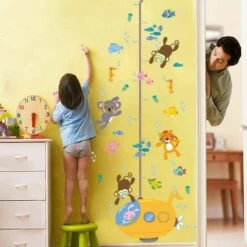 Creative Underwater Animal Diver Mignon Singe Tigre Barre De Croissance Amovible Stickers Muraux Enfants Chambre De Bébé Pépinière DIY Décoratif Autocollants Muraux Autocollants -Armonia Decor 91191489 4