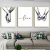 Amore E Mano Nella Mano Poster Da Parete Su Tela Semplice Moda Schizzo In Bianco E Nero Disegno Al Tratto Decorazione Per Casa Soggiorno Camera Da Letto Ufficio (Lot De 3 Sans Cadre, 16x20 Pouces) -Armonia Decor 91191848 1