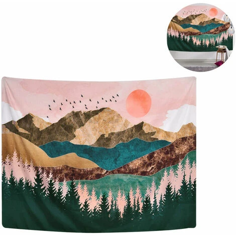 Arazzo Tramonto Uccelli Barca Lago Acquerello Natura Paesaggio Appeso A Parete Per Camera Da Letto Arazzo Ukiyo-e Stampato 4 Arazzo Tramonto Uccelli Barca Lago Acquerello Natura Paesaggio Appeso A Parete Per Camera Da Letto Arazzo Ukiyo-e Stampato - immagine 2