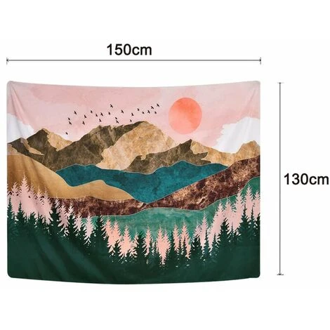 Arazzo Tramonto Uccelli Barca Lago Acquerello Natura Paesaggio Appeso A Parete Per Camera Da Letto Arazzo Ukiyo-e Stampato 7 Arazzo Tramonto Uccelli Barca Lago Acquerello Natura Paesaggio Appeso A Parete Per Camera Da Letto Arazzo Ukiyo-e Stampato - immagine 5