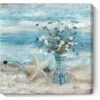 Decorazioni Per Il Bagno Blue Beach Picture Ocean Theme Stampa Floreale Su Tela Modern Coastal Seascape Painting Framed Coastal Artwork Flower Daisy In Indian Vase For Home Lake Bedroom 14"x14". -Armonia Decor 91195285 1