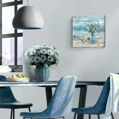 Decorazioni Per Il Bagno Blue Beach Picture Ocean Theme Stampa Floreale Su Tela Modern Coastal Seascape Painting Framed Coastal Artwork Flower Daisy In Indian Vase For Home Lake Bedroom 14"x14". -Armonia Decor 91195285 5