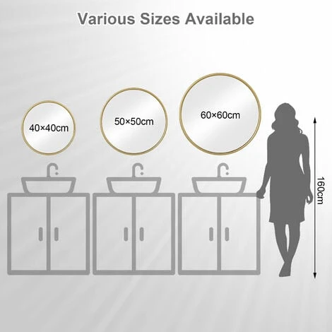 WOLTU Specchio Da Parete Rotondo Ø60 Cm. Specchio Rotondo Dorato Con Cornice In Metallo. Specchiera Da Bagno. Specchio Per Trucco. Specchio Decorativo Da Parete. Per Camera Da Letto. Ingresso 5 WOLTU Specchio Da Parete Rotondo Ø60 Cm. Specchio Rotondo Dorato Con Cornice In Metallo. Specchiera Da Bagno. Specchio Per Trucco. Specchio Decorativo Da Parete. Per Camera Da Letto. Ingresso - immagine 3