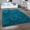 Paco Home Tappeto Shaggy A Pelo Lungo Per Soggiorno Con Filato Brillante, A Tinta Unita In Turchese 120x160 Cm -Armonia Decor 91607470 1