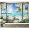 200x150 Cm Turchese Ocan Arazzo Spiaggia Coperta Da Appendere Al Muro Scenario Di Un'Isola Tropicale Dal Balcone Arazzo Decorazione Da Parete Per Casa Soggiorno Camera Da Letto Dormitorio -Armonia Decor 92036011 1