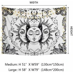Arazzo Tarocchi Mandala Indiano Boemo Psichedelico Nero Bianco Luna E Sole Appeso A Parete Lenzuolo Decorazione Da Parete Per Camera Da Letto Soggiorno Dormitorio (Bianco,M/150x130cm) -Armonia Decor 92040875 4