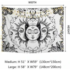 Arazzo Tarocchi Mandala Indiano Boemo Psichedelico Nero Bianco Luna E Sole Appeso A Parete Lenzuolo Decorazione Da Parete Per Camera Da Letto Soggiorno Dormitorio (Bianco,M/150x130cm) -Armonia Decor 92040875 5