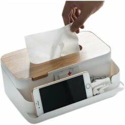 Scatola Porta Fazzoletti Rettangolare Multifunzionale Con Coperchio In Legno (bianco)