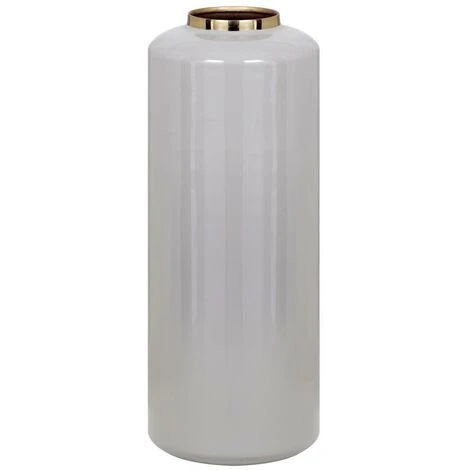 Vaso Grande D. 19 X H. 50 Cm In Metallo Smaltato Grigio E Dorato - GORIAT 3 Vaso Grande D. 19 X H. 50 Cm In Metallo Smaltato Grigio E Dorato - GORIAT
