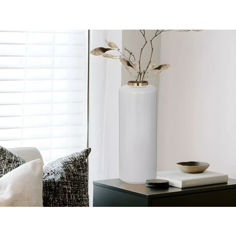 Vaso Grande D. 19 X H. 50 Cm In Metallo Smaltato Grigio E Dorato - GORIAT 4 Vaso Grande D. 19 X H. 50 Cm In Metallo Smaltato Grigio E Dorato - GORIAT - immagine 2