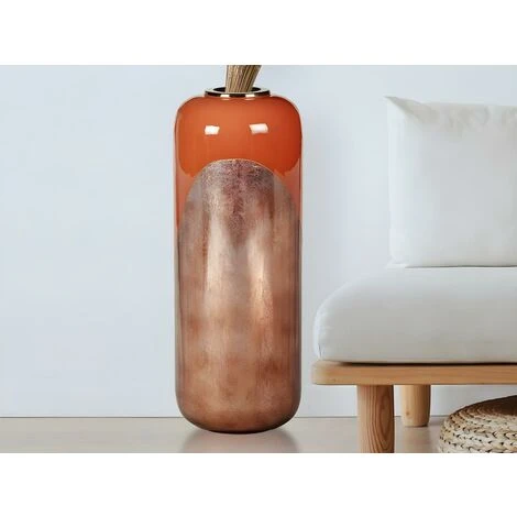 Vaso Grande D. 30 X H. 82 Cm In Metallo Smaltato Terracotta E Foglia Ramata - PERLIN 4 Vaso Grande D. 30 X H. 82 Cm In Metallo Smaltato Terracotta E Foglia Ramata - PERLIN - immagine 2