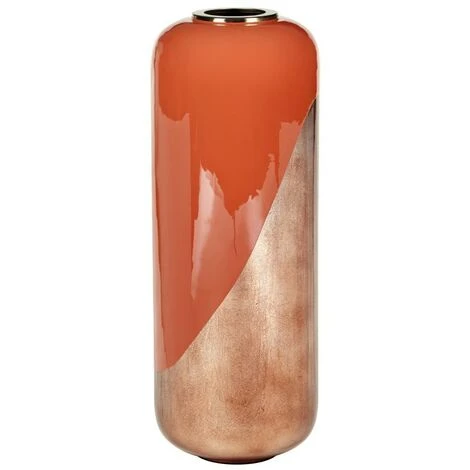 Vaso Grande D. 30 X H. 82 Cm In Metallo Smaltato Terracotta E Foglia Ramata - PERLIN 5 Vaso Grande D. 30 X H. 82 Cm In Metallo Smaltato Terracotta E Foglia Ramata - PERLIN - immagine 3