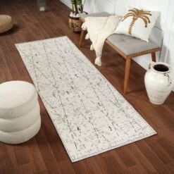 SURYA Tappeto Salotto A Pelo Corto Soggiorno Berbero Etnico Avorio E Antracite 80x220 Cm