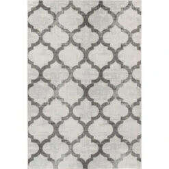 SURYA Tappeto Salotto A Pelo Corto Soggiorno Orientale Marocchino Bianco E Grigio 120x170 Cm -Armonia Decor 94077188 2