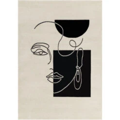 SURYA Tappeto Salotto A Pelo Corto Soggiorno Scandinavo Bohemien Bianco E Nero 152x213 Cm -Armonia Decor 94077321 2