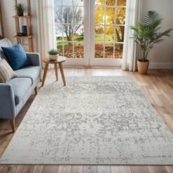 SURYA Tappeto Salotto A Pelo Corto Soggiorno Vintage Orientale Avorio E Grigio 120x170 Cm