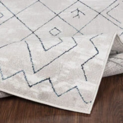 SURYA Tappeto Salotto A Pelo Corto Soggiorno Berbero Etnico Bianco E Blu 80x150 Cm -Armonia Decor 94077514 5